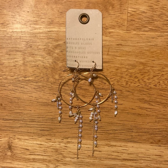 Anthropologie Pearl Embellished Hoop Drop Earrings - Picture 4 of 7